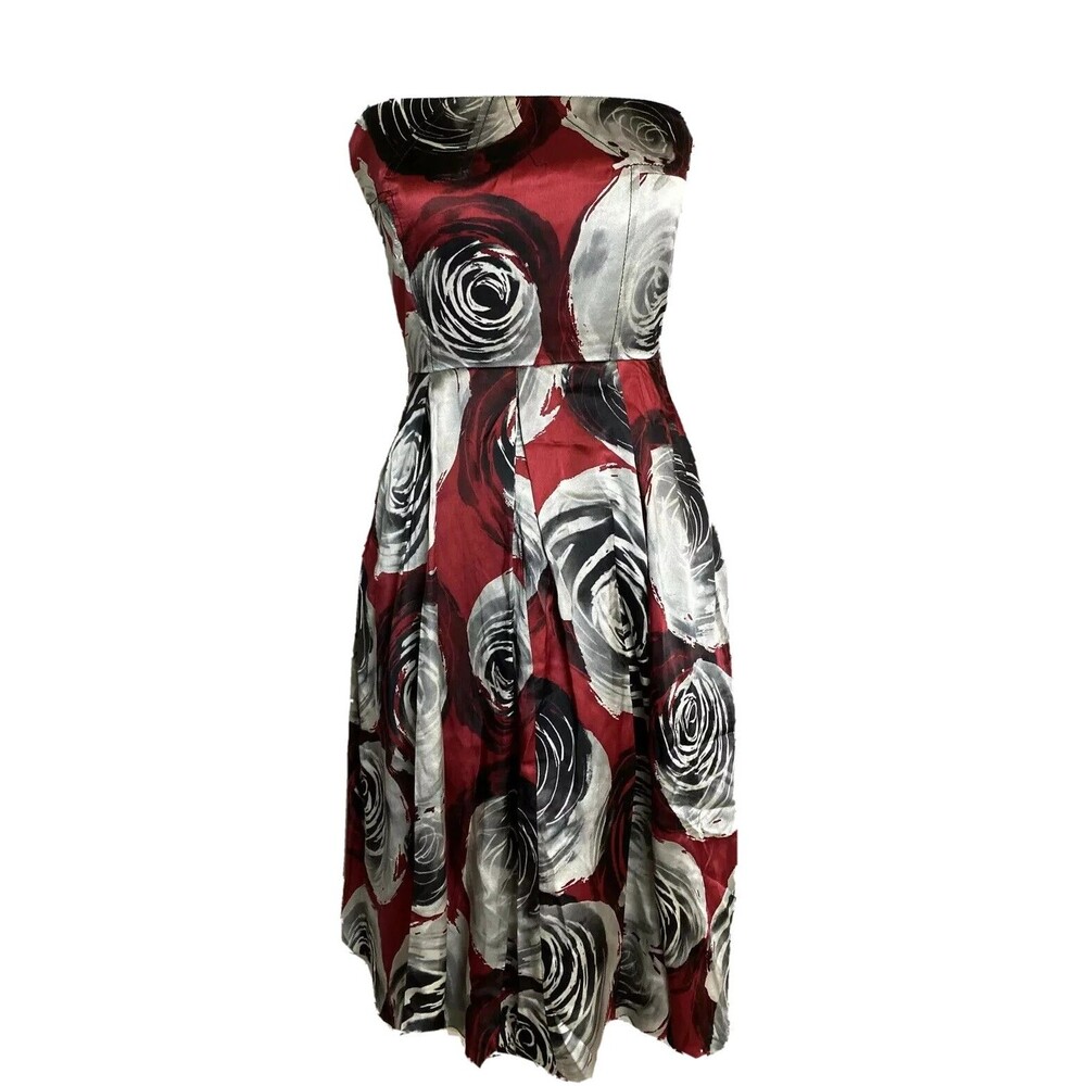 Laundry by Shelli Segal Dress Strapless with pleats red black silver Roses 2 - Picture 2 of 12